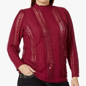 NWT Women's City Chic Plus Size Top Panelled Lace, SIZE 24, Ruby color